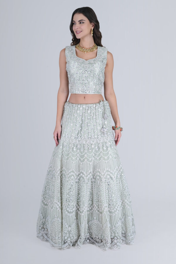 Light green Elite mirror work lehenga - Image 3