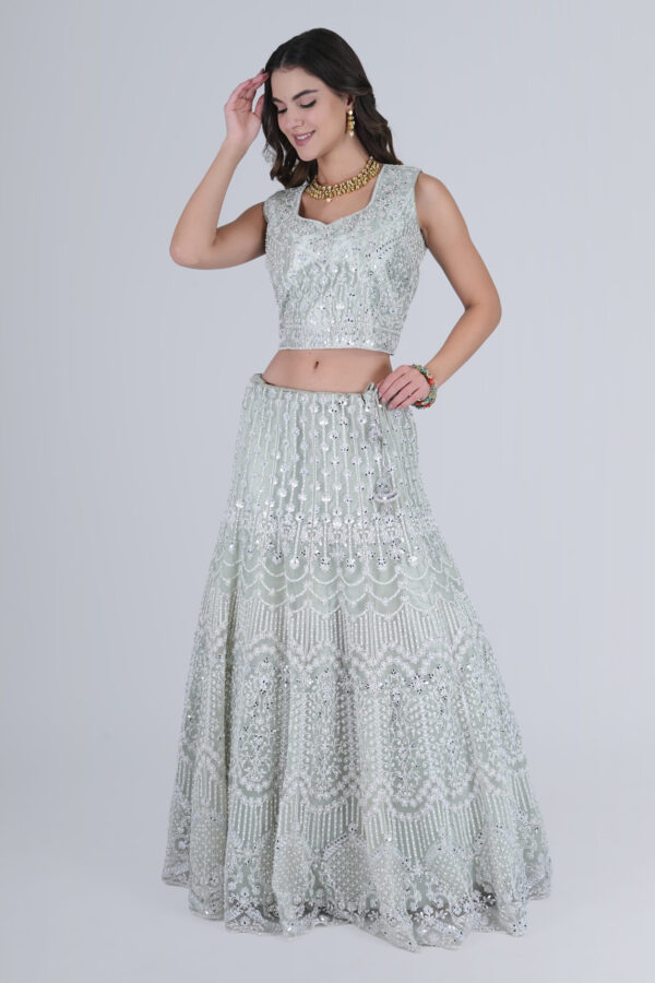 Light green Elite mirror work lehenga - Image 4