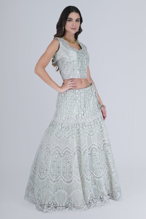 Light green Elite mirror work lehenga - Image 5
