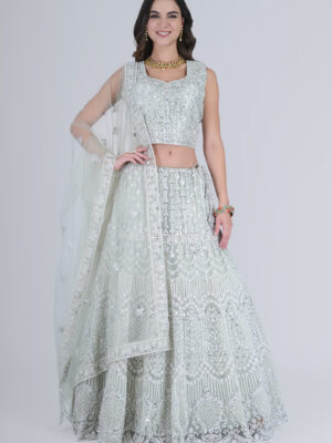 Pista Green Embellished Lehenga Choli