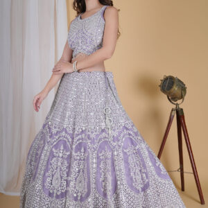 Mauve Embroidered Lehnga Choli For Girls