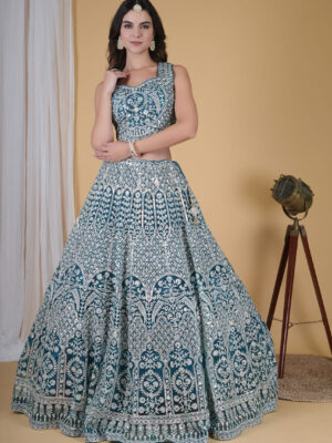 Teal Color Embroidered Women Lehenga Choli