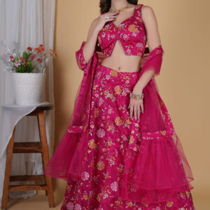 Modern Hot Pink Party Wear Lehenga in Organza Fabric