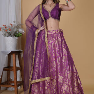 Awesome Purple Banarsi Brocade Lehnga