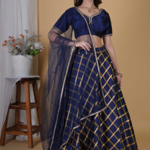 Navy Blue Silk Lehnga