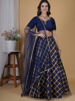 Navy Blue Silk Lehenga