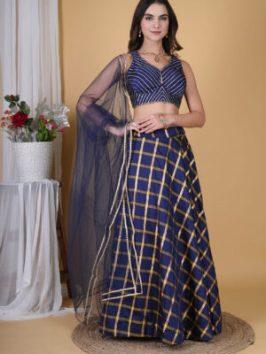 Navy Blue Gota Sabyasachi Inspired Blouse Lehenga Set