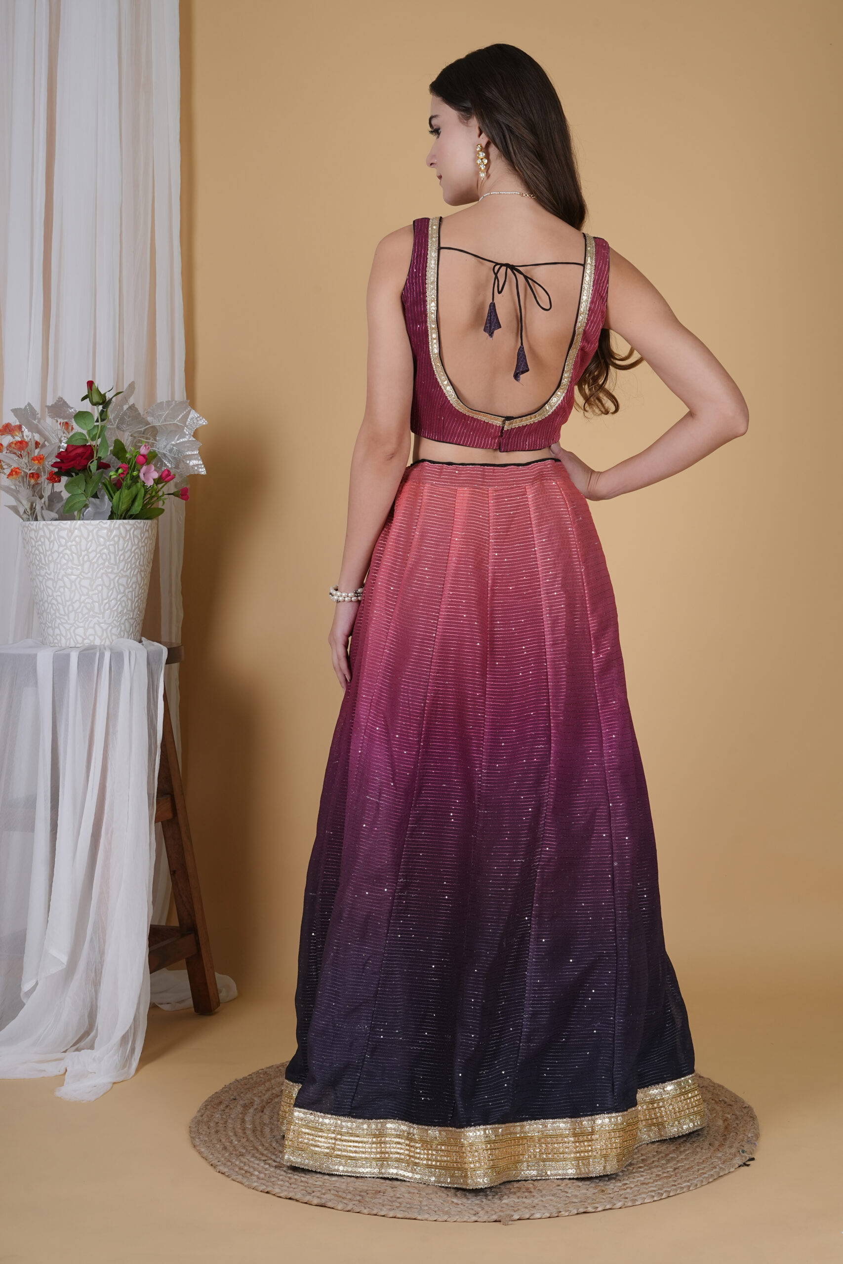 Black Brown Sequence Embellished Lehenga - Image 2