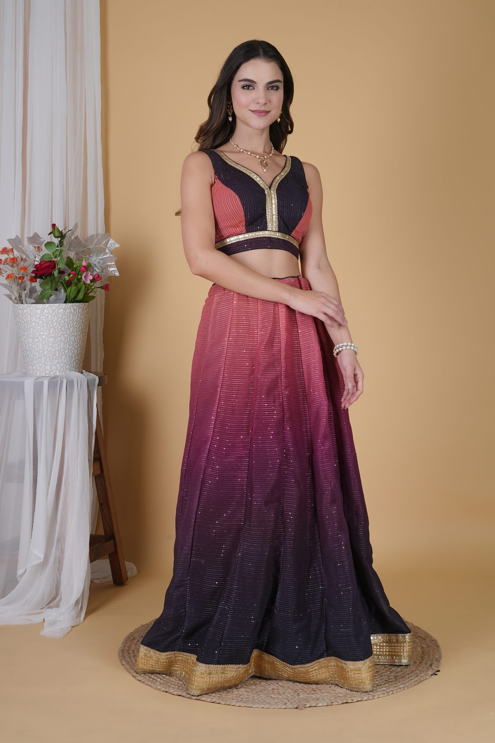 Black Brown Sequence Embellished Lehenga - Image 3