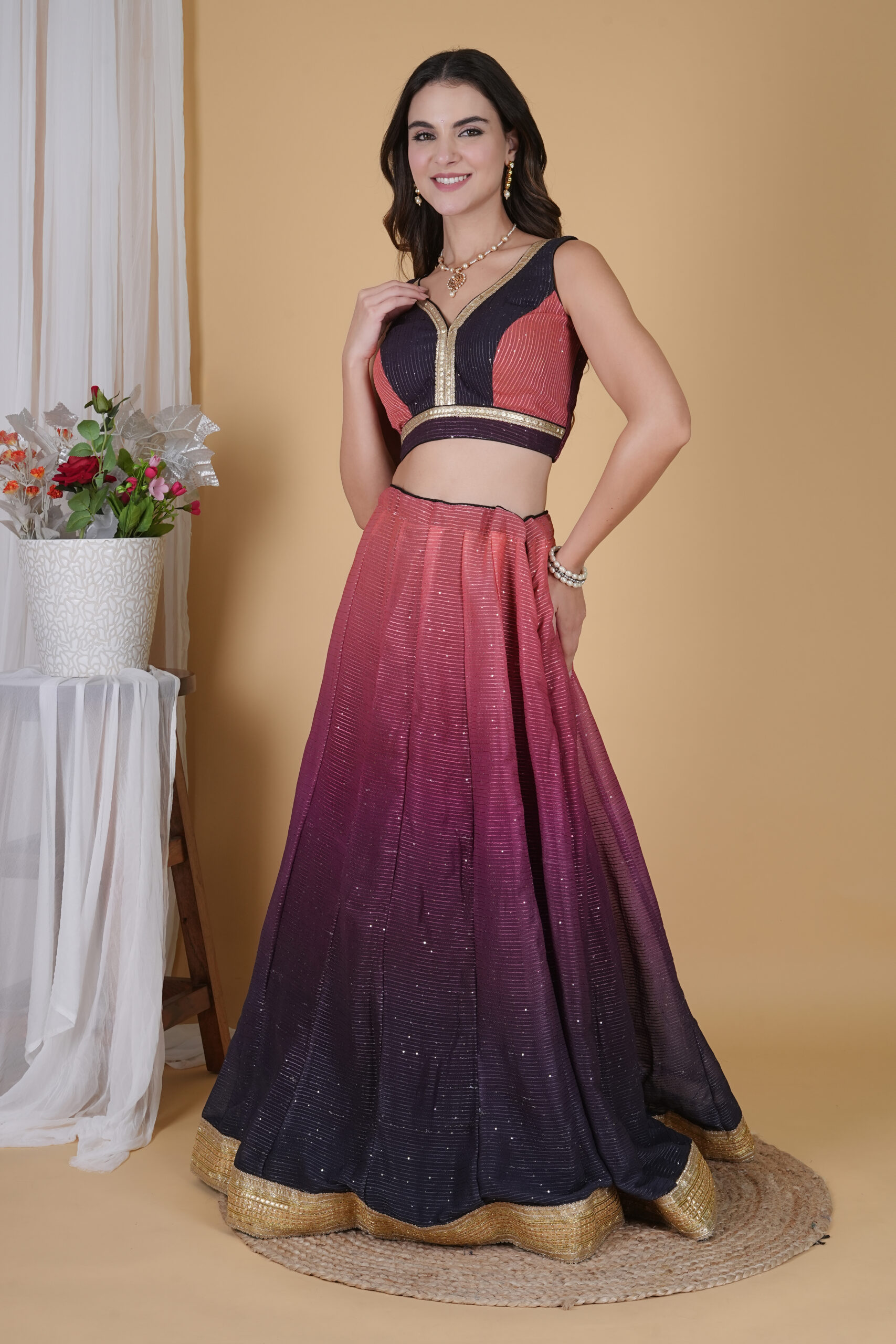 Black Brown Sequence Embellished Lehenga - Image 4