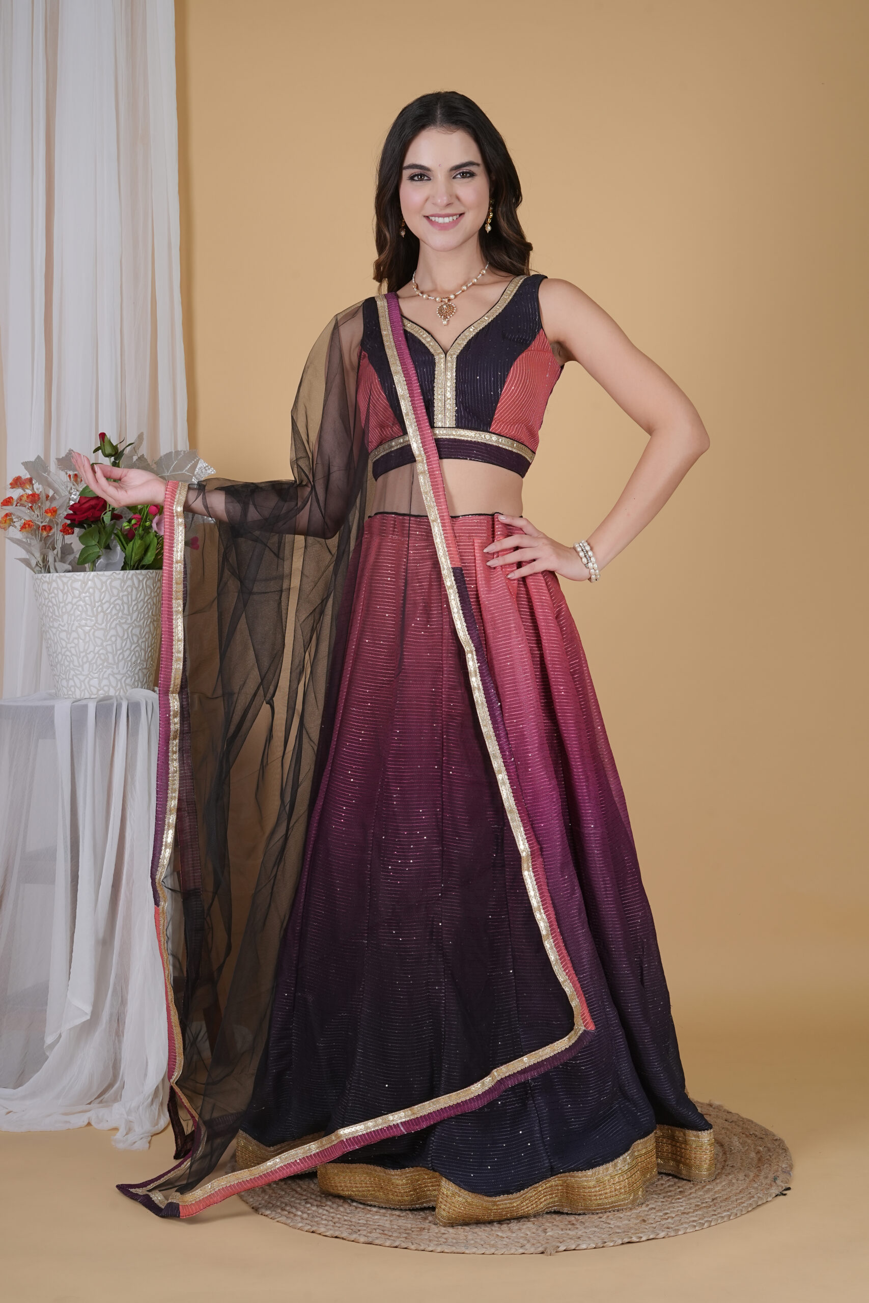 Black Brown Sequence Embellished Lehenga