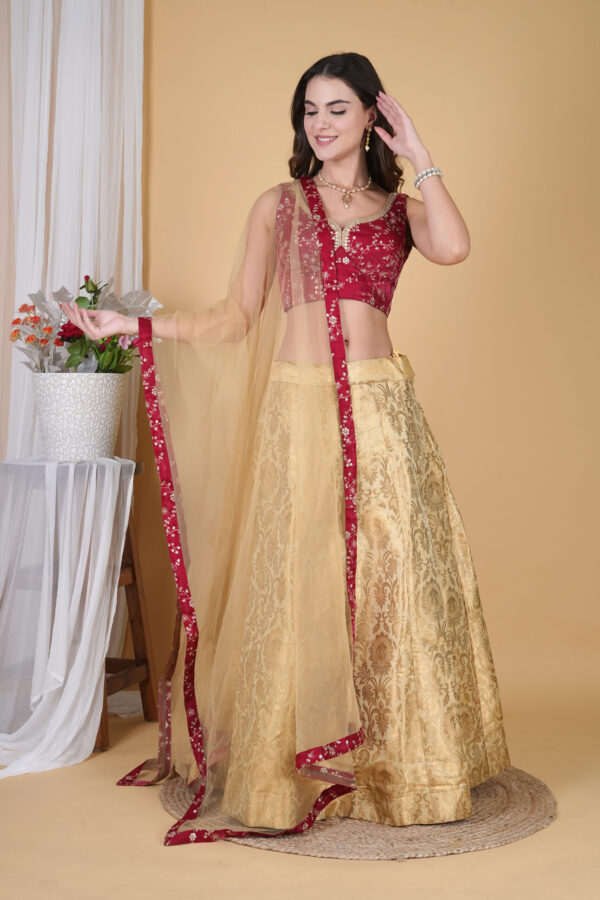 Golden Banarsi Lehnga with Embroidered Choli