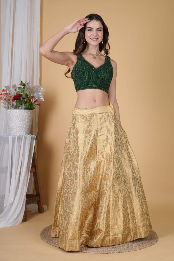 Pearl Green Crystal Saree Lehnga Blouse - Image 6