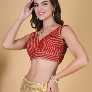 Red Crystal Beaded Diamond Blouse