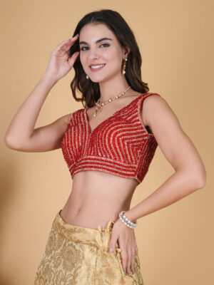 Red Crystal Beaded Diamond Blouse