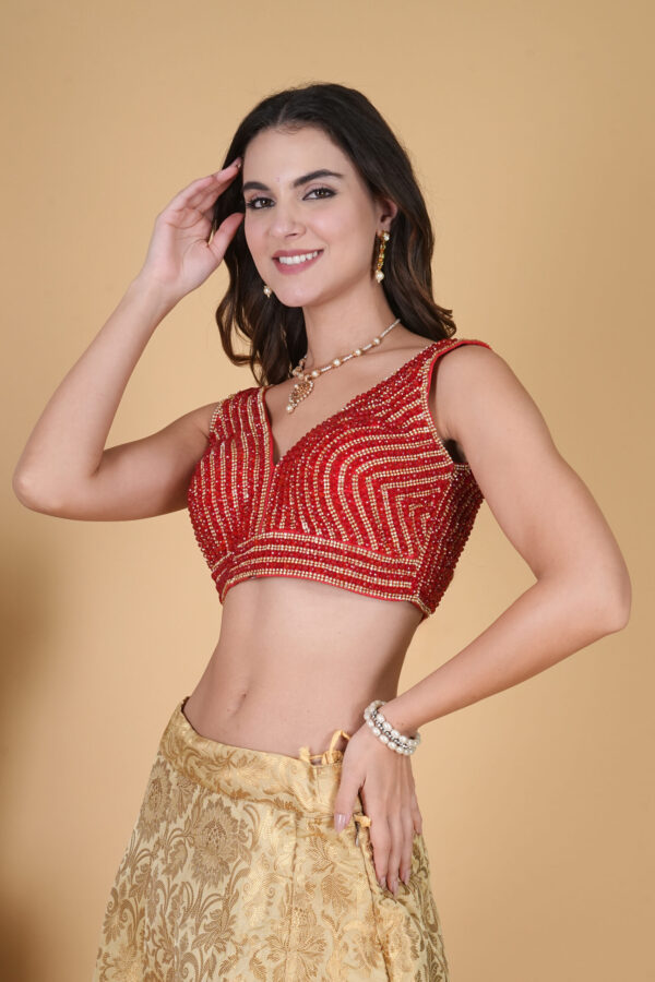 Red Crystal Beaded Diamond Blouse