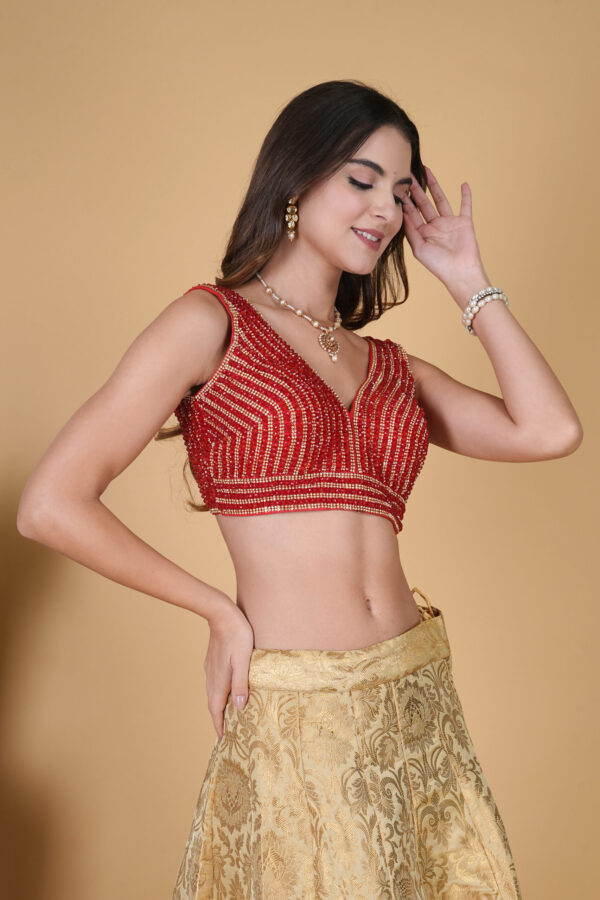 Red Crystal Beaded Diamond Blouse - Image 4