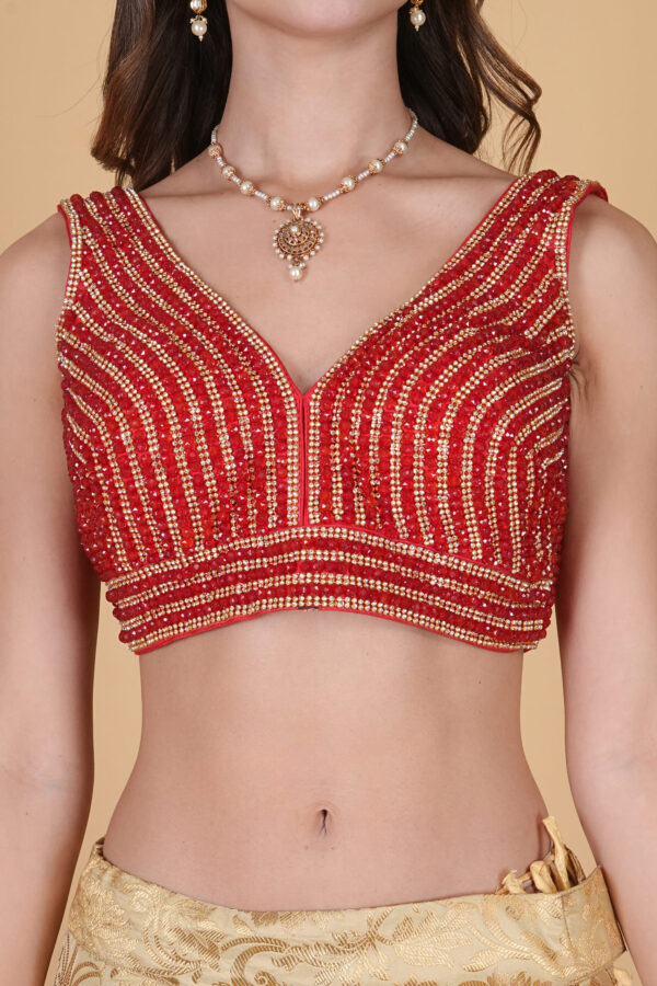 Red Crystal Beaded Diamond Blouse - Image 5