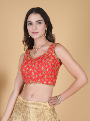 Red Fawx Mirror Embroidery Blouse