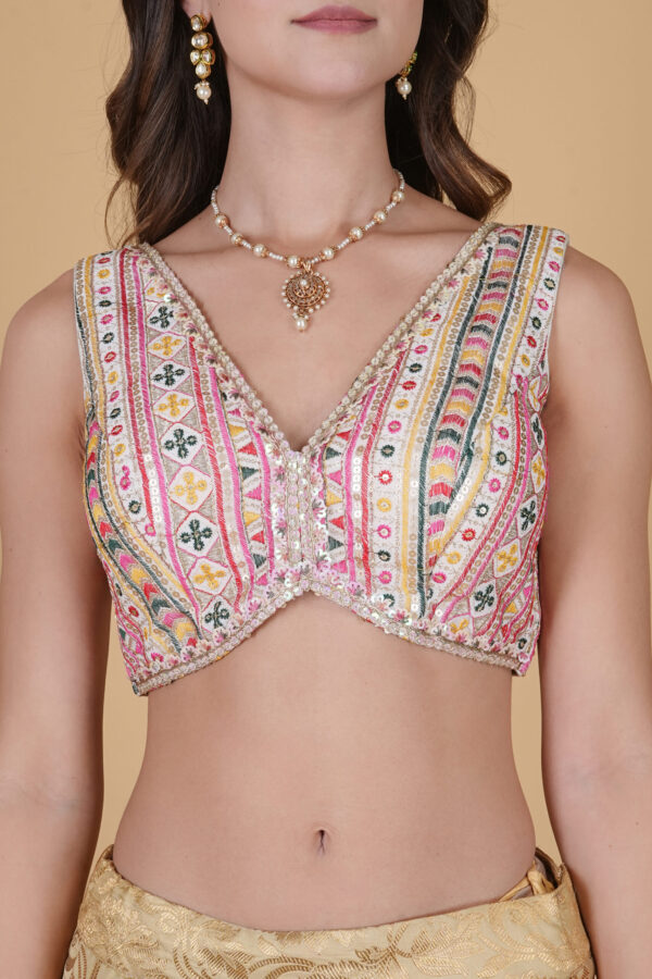 White Multicolored Embroidery Blouse - Image 4