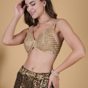 Golden Silver Sleeveless Beads Blouse