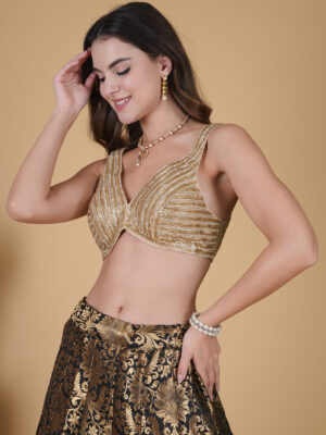 Golden Silver Sleeveless Beads Blouse