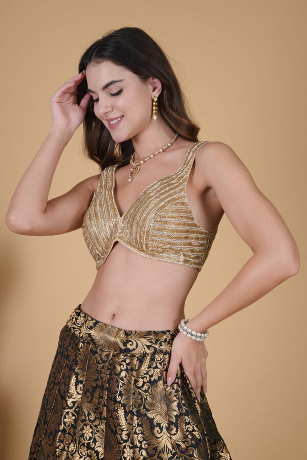 Golden Silver Sleeveless Beads Blouse