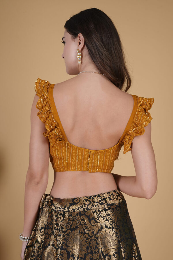 Partywear Sequins Georgette Frilled Sleeve Blouse - Image 6