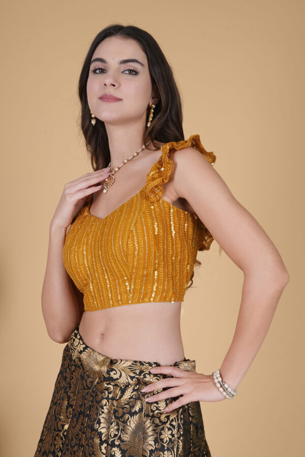 Partywear Sequins Georgette Frilled Sleeve Blouse - Image 2