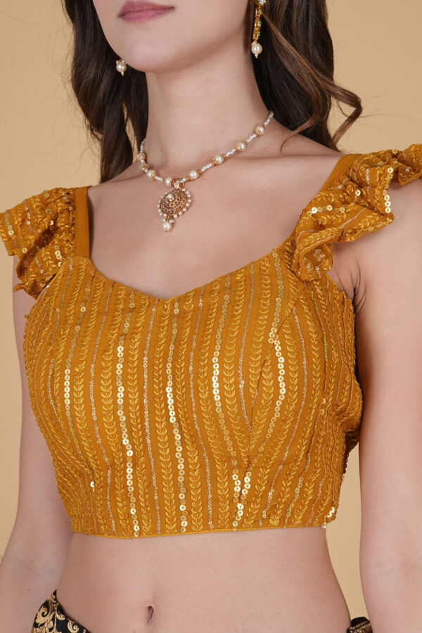 Partywear Sequins Georgette Frilled Sleeve Blouse - Image 4