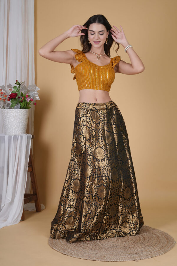 Mustered Yellow Frill Sleeves Sequence Blouse - Image 7