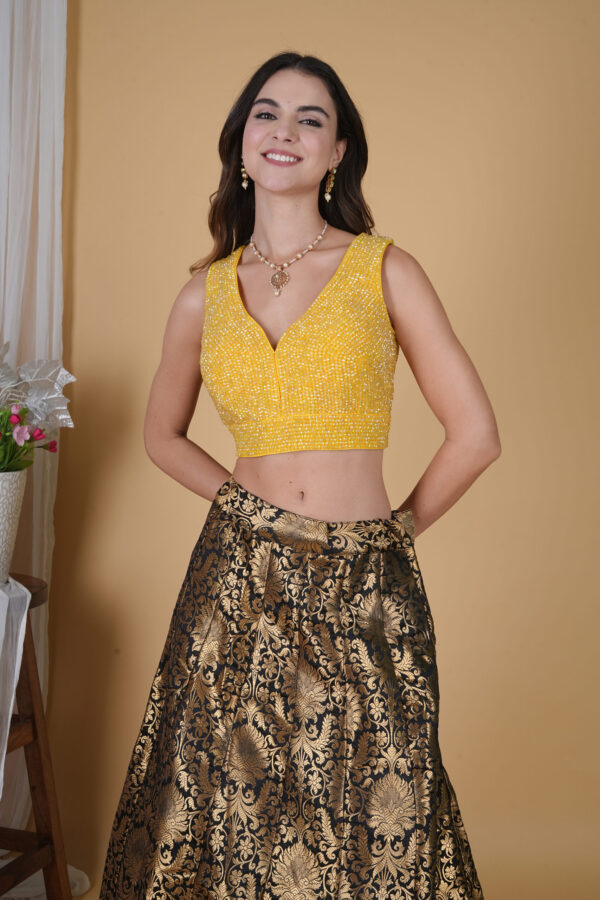 Yellow Crystal Beads Blouse - Image 3