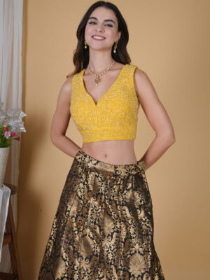 Yellow Crystal Beads Blouse
