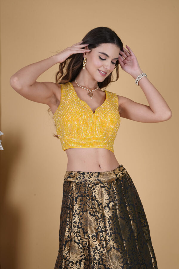 Yellow Crystal Beads Blouse - Image 5