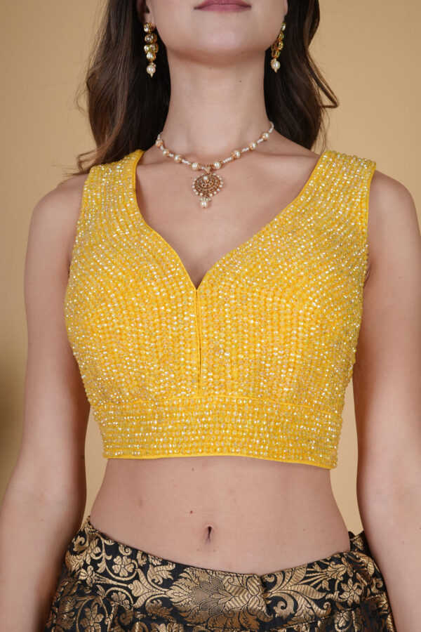 Yellow Crystal Beads Blouse - Image 6