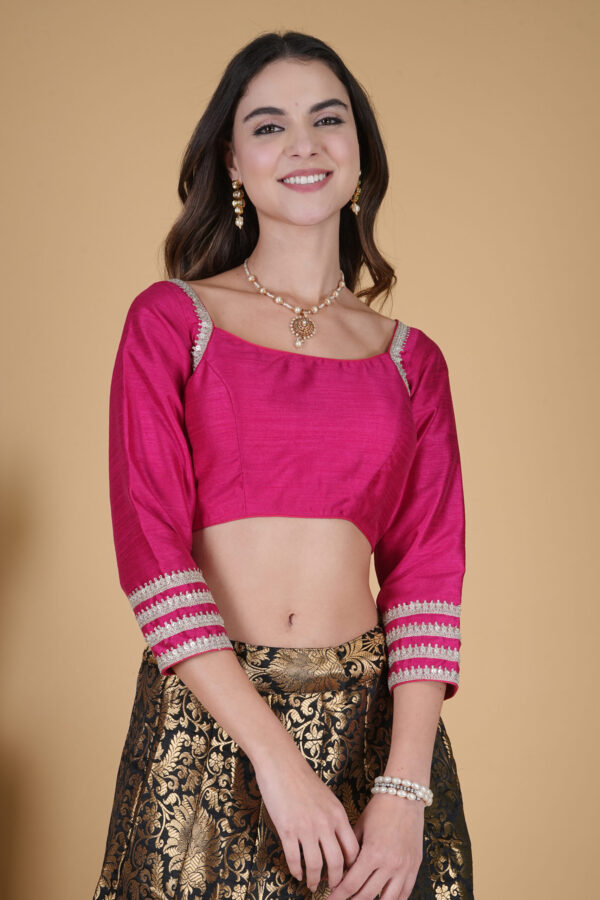 Modern Hot Pink Saree Blouse - Image 3