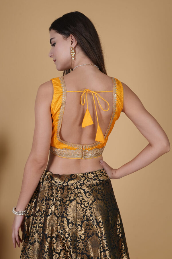 Yellow Cut Sleeves Silk Blouse - Image 2