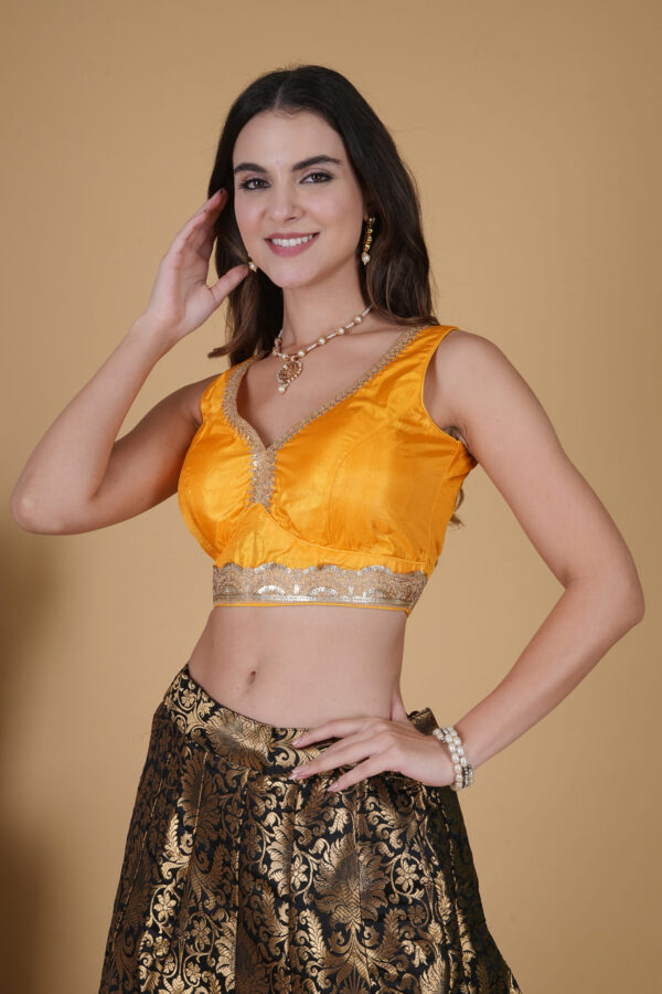 Yellow Cut Sleeves Silk Blouse - Image 4