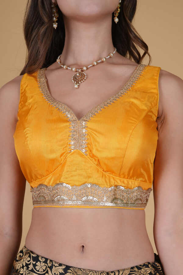 Yellow Cut Sleeves Silk Blouse - Image 6