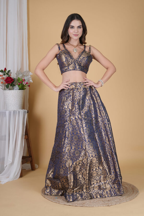 Designer Blue Banarsi Girlish Lehnga Choli - Image 3
