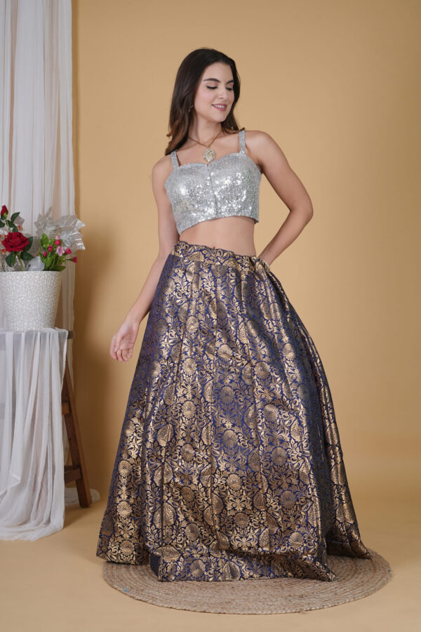 Premium Sequin White Sabyasachi Bollywood Styled Blouse - Image 5