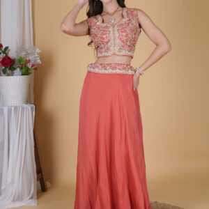 Peach Embroidered Lehnga Dress