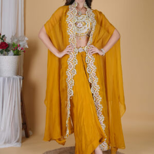 Girlish Yellow Embroidered Shrug dress