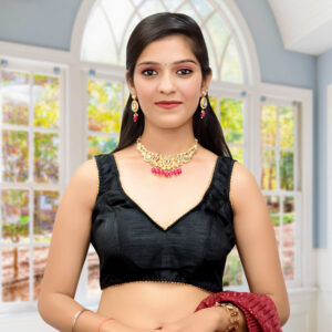 Lace work Silk Embellished Black Blouse