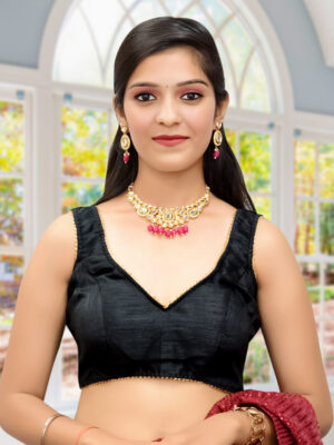 Lace work Silk Embellished Black Blouse