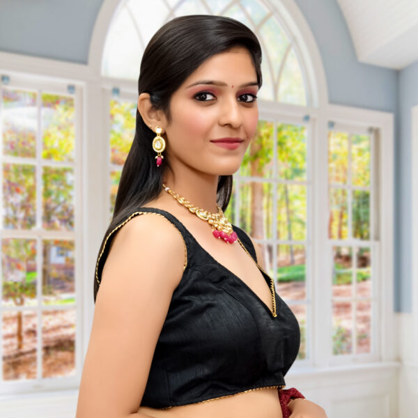 Lace work Silk Embellished Black Blouse - Image 2