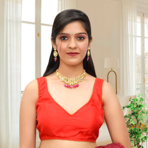 Red Lace work Silk Embellished Blouse