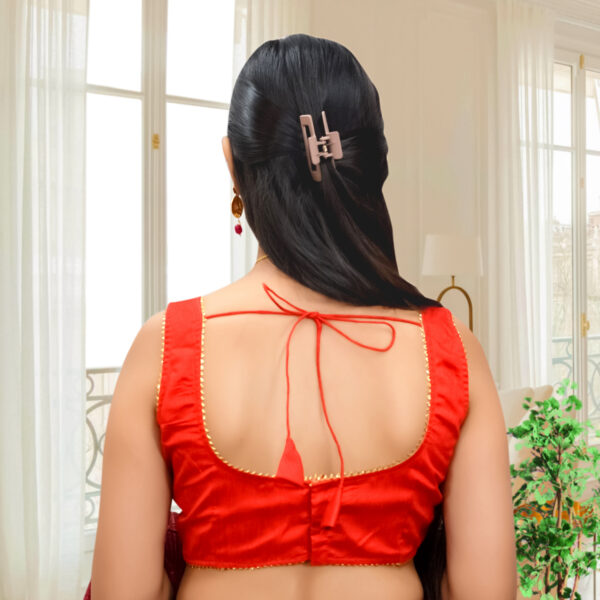 Red Lace work Silk Embellished Blouse - Image 3