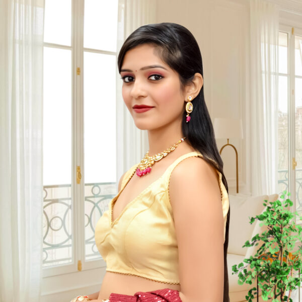 Golden Lace work Silk Embellished Blouse - Image 2