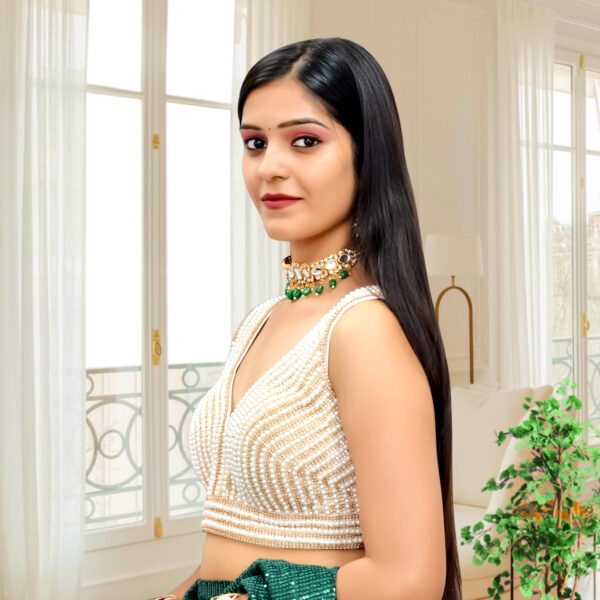 White & Gold Pearl Sleeveless Blouse - Image 2